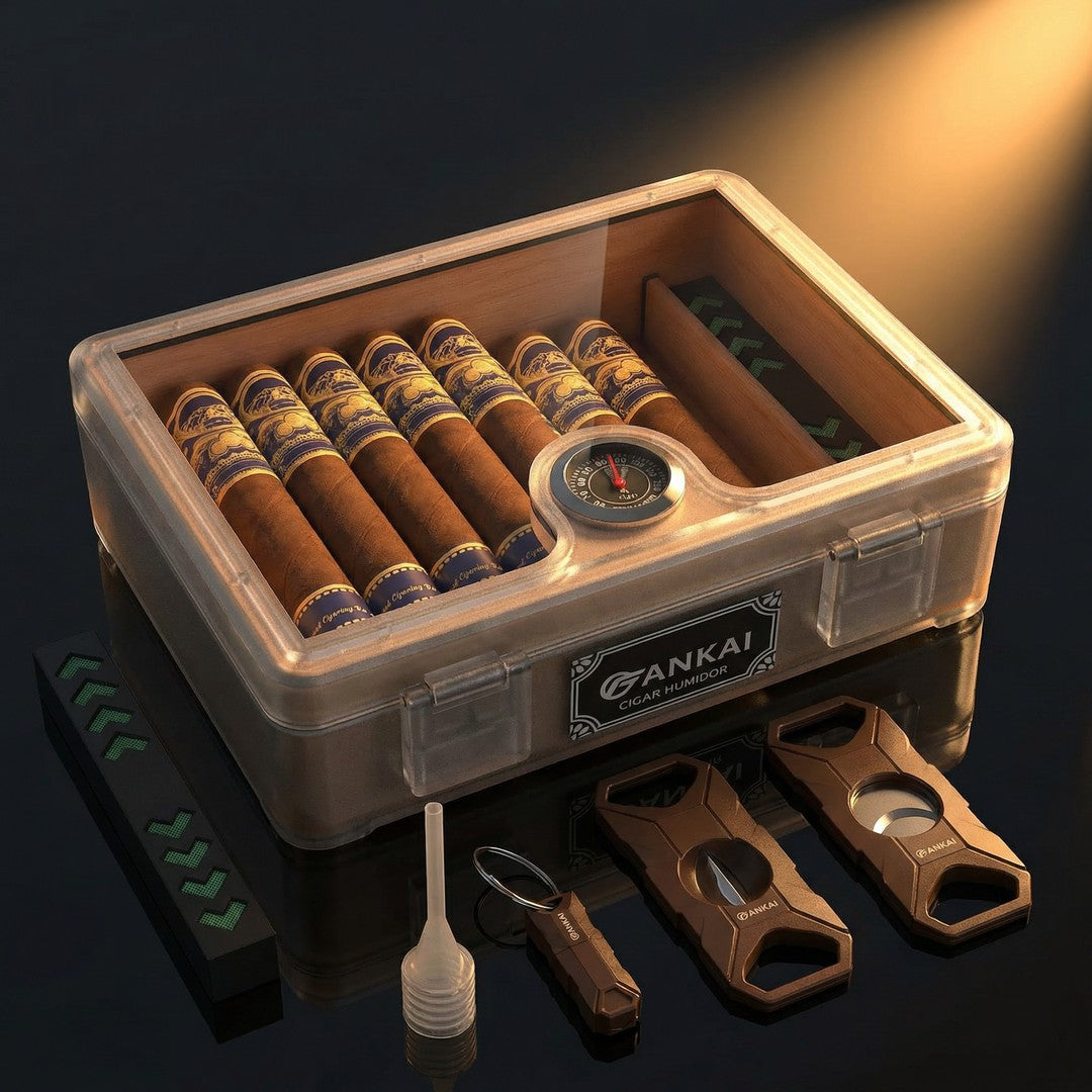 humidor tobacco The Stetson Leaf Inlay a classy cigar stand and a Guillotine cigar cutter Pipe Tobacco Humidor - PIPES