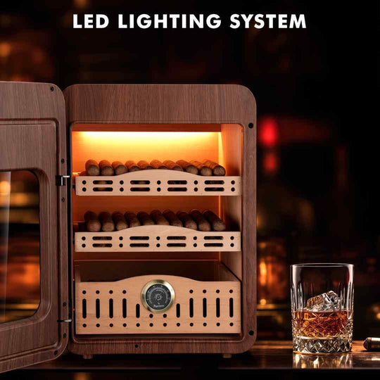 LED-Lit Cigar Humidor Cabinet – Holds Up to 150 Cigars with Spanish Cedar Shelves