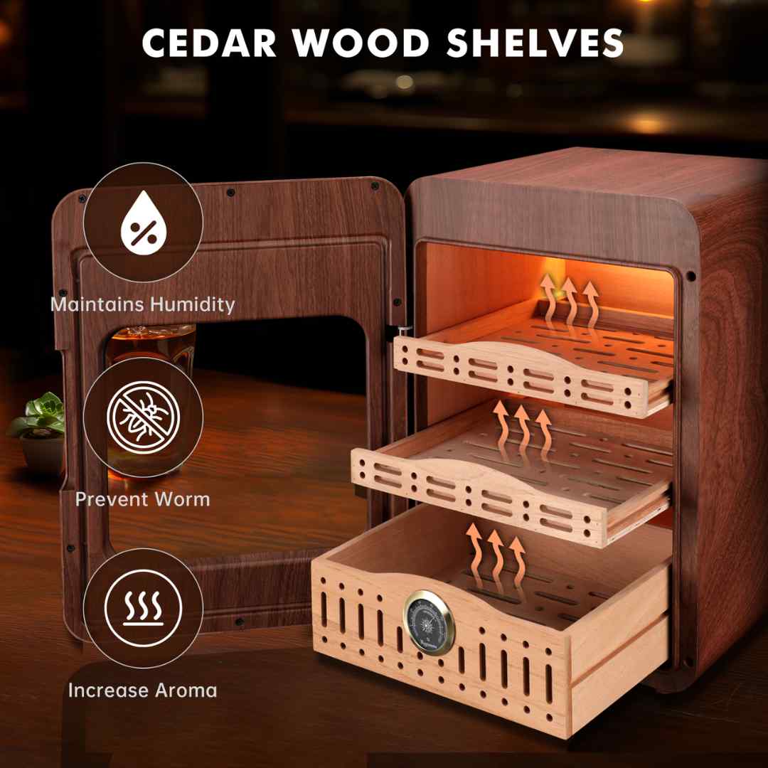 LED-Lit Cigar Humidor Cabinet – Holds Up to 150 Cigars with Spanish Cedar Shelves