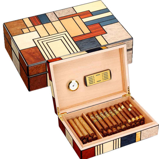 Large Capacity Cigar Humidor with Unique Abstract Design