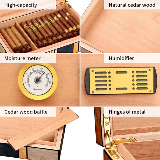 Large Capacity Cigar Humidor with Unique Abstract Design