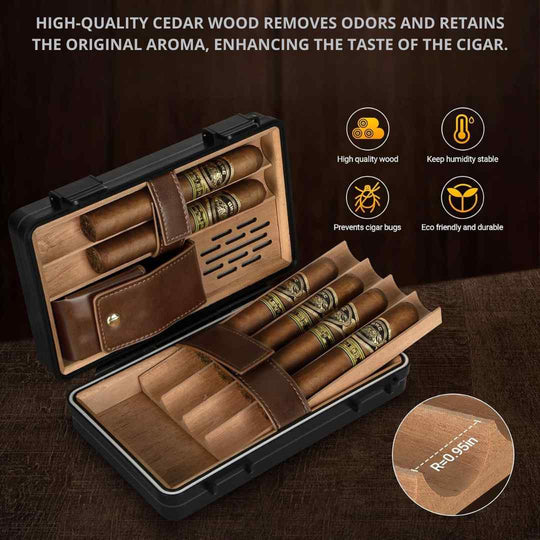 Rugged Travel Cigar Humidor - Cedar Interior, Waterproof & Pressure-Sealed, Complete with Humidifier and Lighter