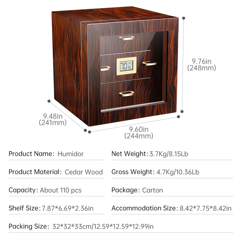 Regalis 110 – Cedar Humidor with Hygrometer, Humidifier & Transparent Window