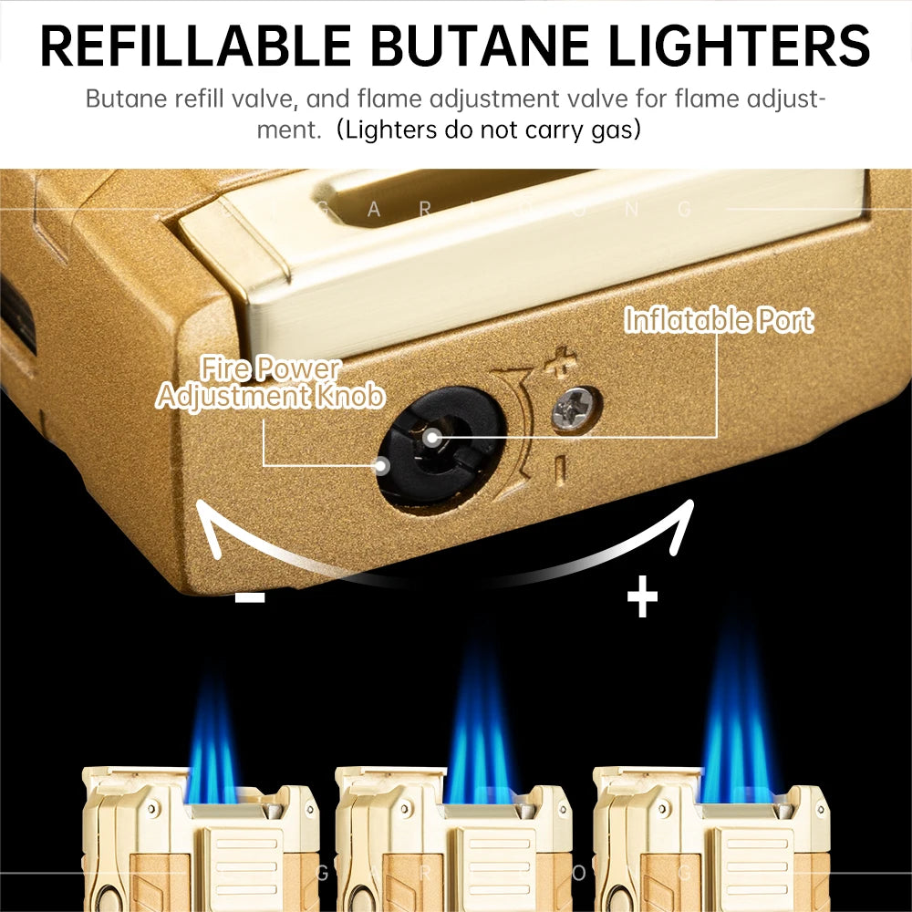 5-in-1 Torch Lighter – Windproof Flame with Integrated Cigar Drill, Holder & Scissors