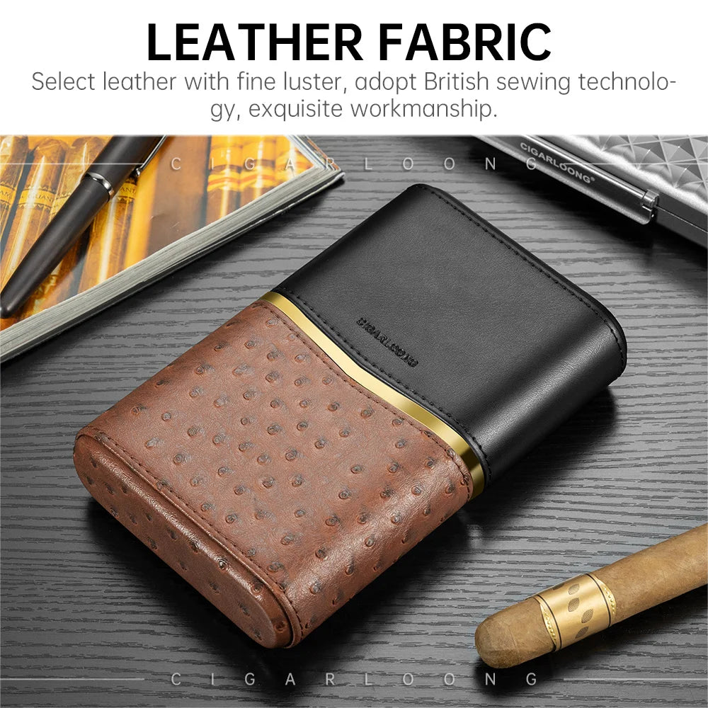 Novaro Leather Case – 4-Slot Travel Humidor with Cedar Lining & Magnetic Seal