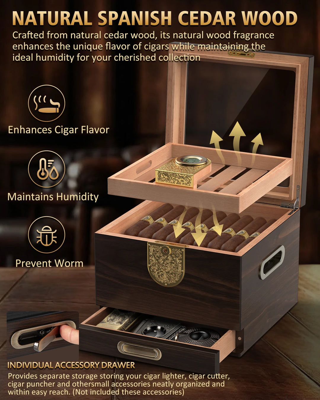 The Founder's Kit Humidor Gift Set (40-50 Cigar Capacity)
