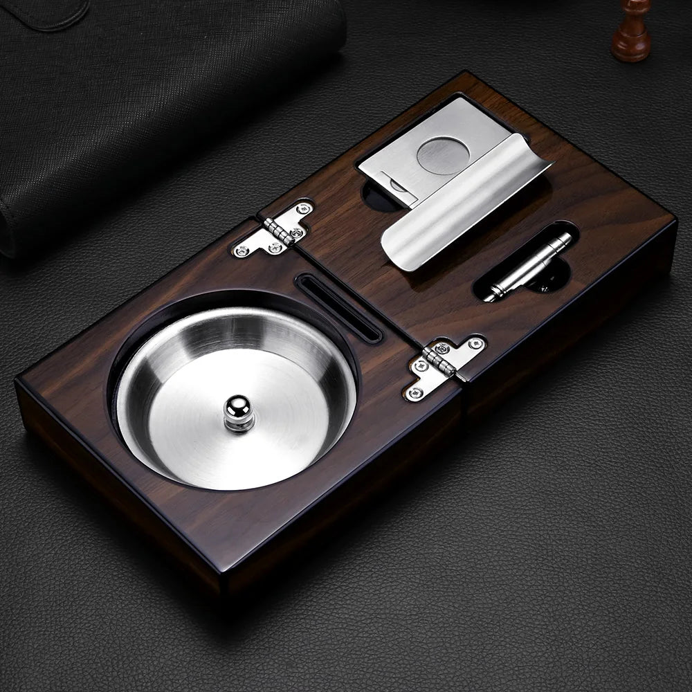 Regalia Trio – Solid Wood Ashtray & Cutter Set