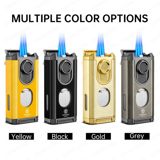 Valor 3-in-1 Torch Lighter – Triple Flame with Integrated V-Cutter & Holder
