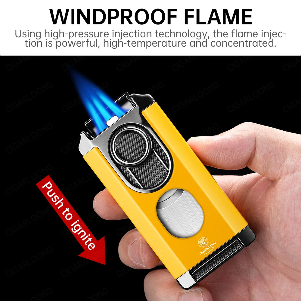 Valor 3-in-1 Torch Lighter – Triple Flame with Integrated V-Cutter & Holder