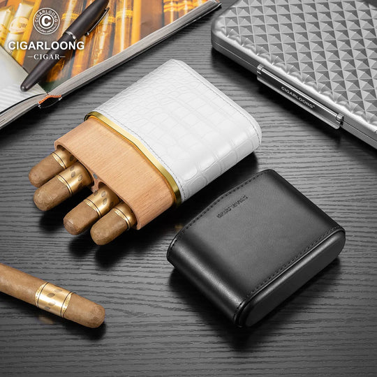 Novaro Leather Case – 4-Slot Travel Humidor with Cedar Lining & Magnetic Seal