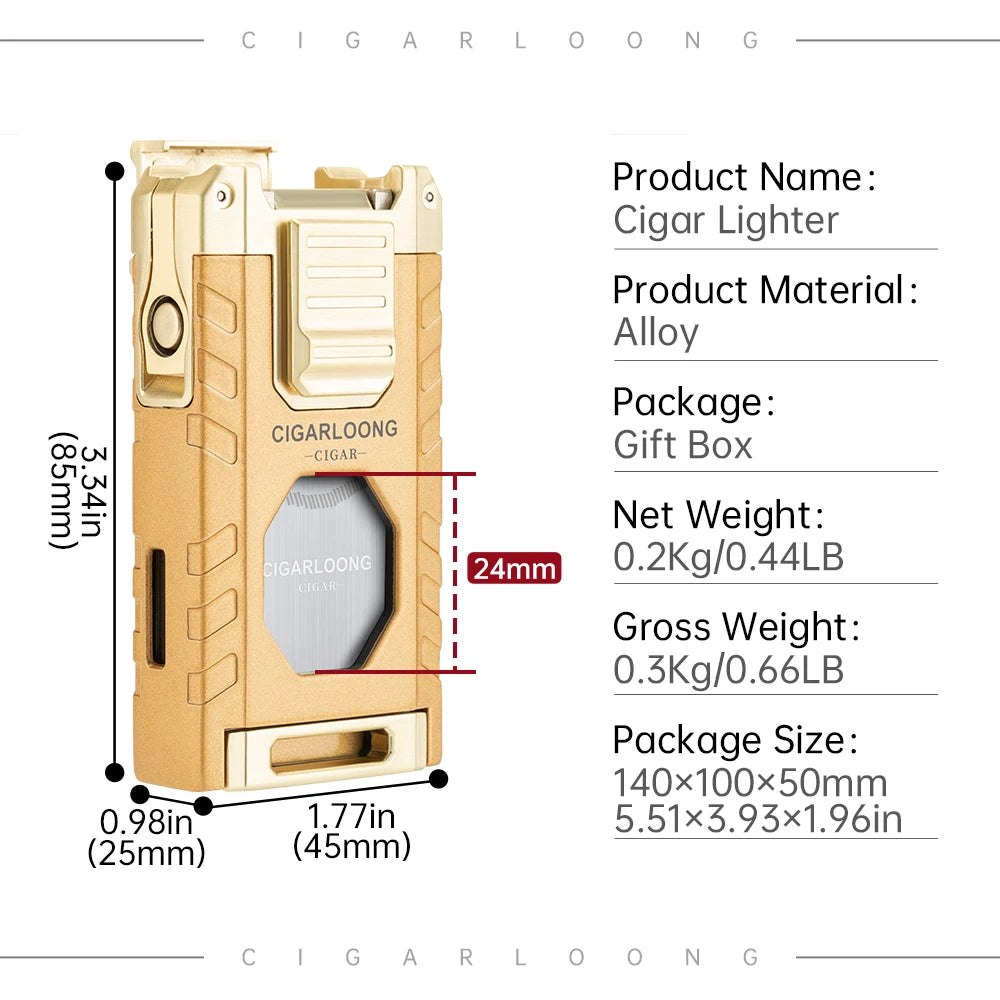 5-in-1 Torch Lighter – Windproof Flame with Integrated Cigar Drill, Holder & Scissors
