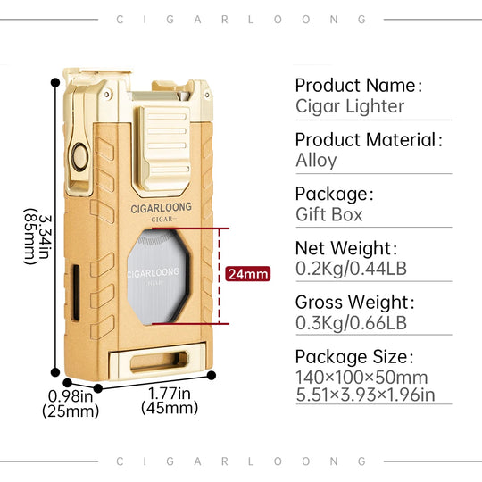 5-in-1 Torch Lighter – Windproof Flame with Integrated Cigar Drill, Holder & Scissors