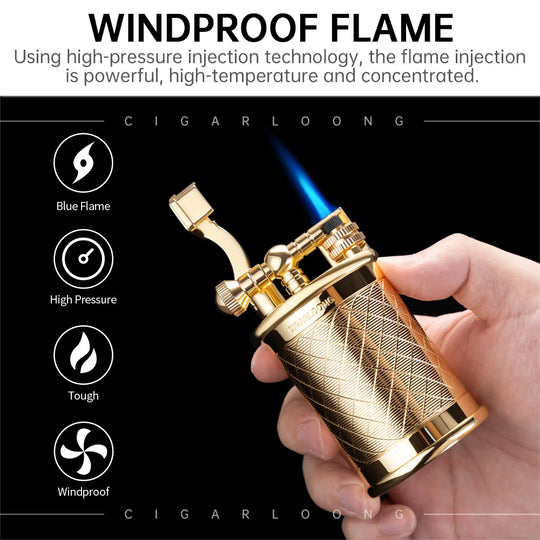 Aetherion Flame – Windproof Lighter with Integrated Holder & Punch