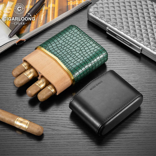 Novaro Leather Case – 4-Slot Travel Humidor with Cedar Lining & Magnetic Seal