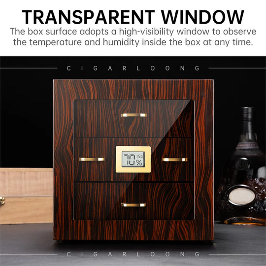 Regalis 110 – Cedar Humidor with Hygrometer, Humidifier & Transparent Window