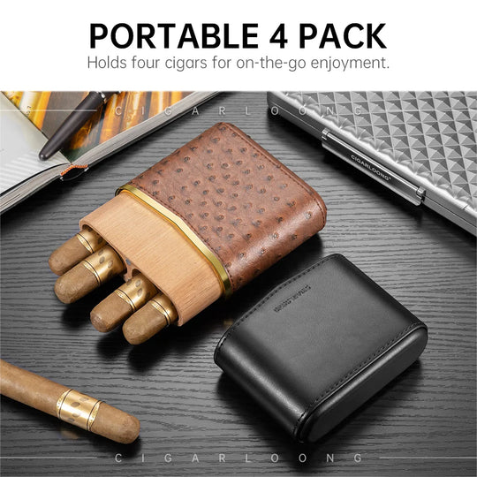 Novaro Leather Case – 4-Slot Travel Humidor with Cedar Lining & Magnetic Seal