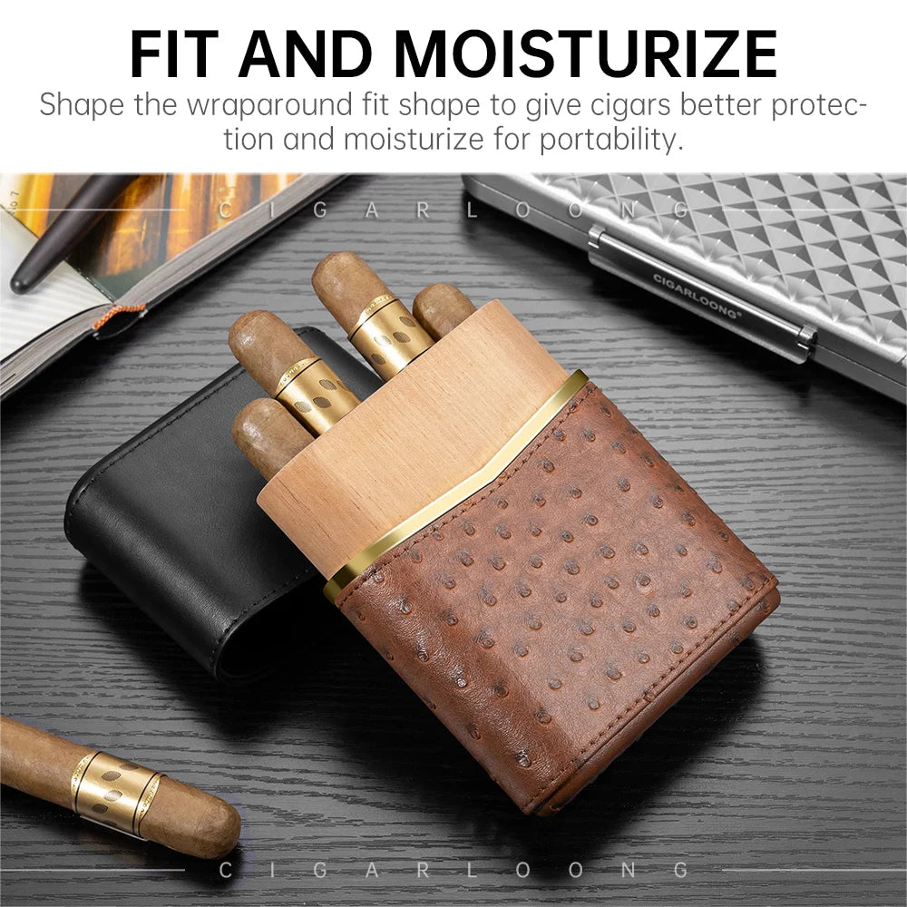 Novaro Leather Case – 4-Slot Travel Humidor with Cedar Lining & Magnetic Seal