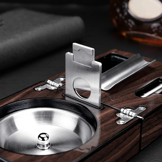Regalia Trio – Solid Wood Ashtray & Cutter Set