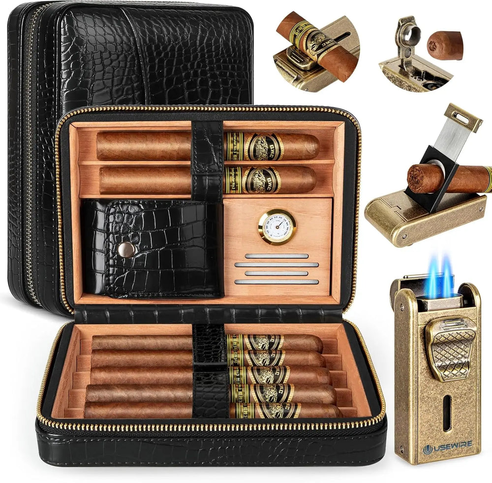 The Nomad Reserve – Cedar Travel Humidor & Windproof Torch