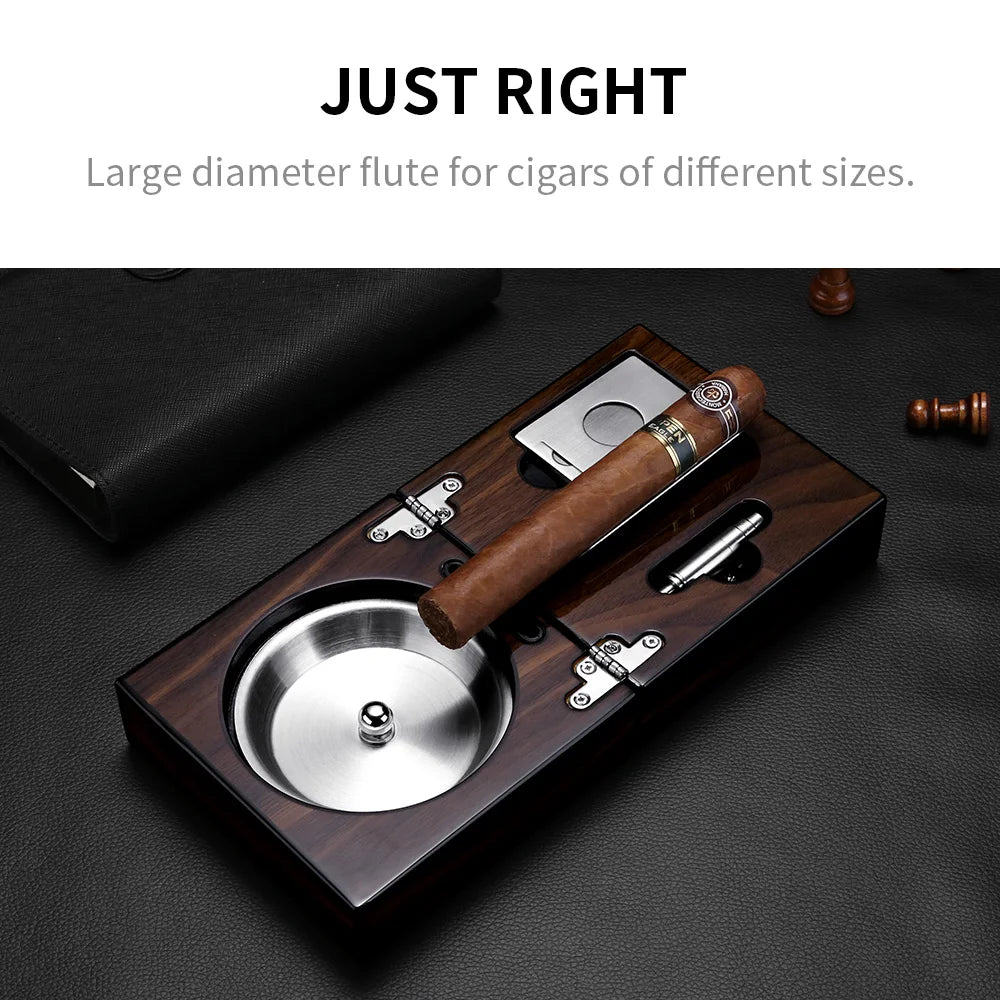 Regalia Trio – Solid Wood Ashtray & Cutter Set