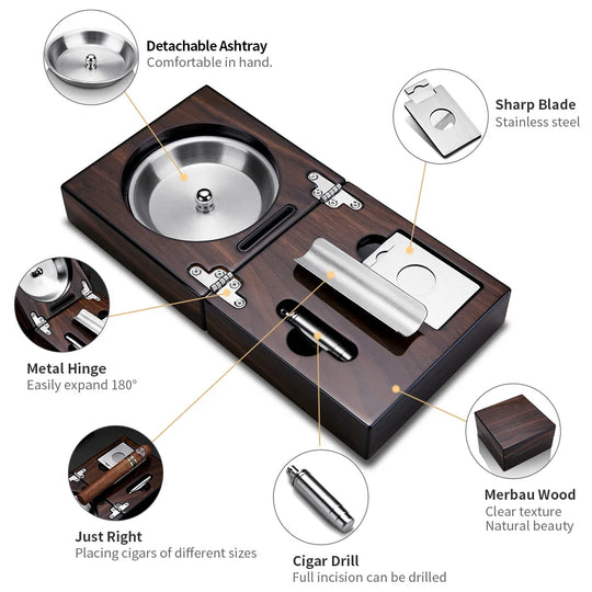 Regalia Trio – Solid Wood Ashtray & Cutter Set