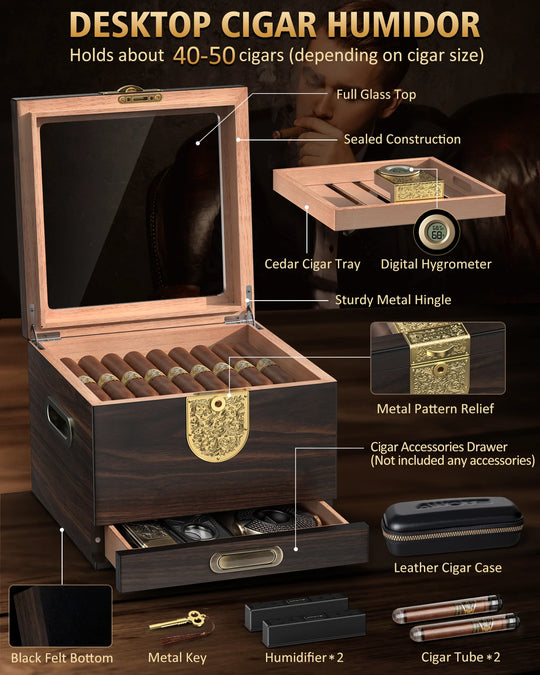 The Founder's Kit Humidor Gift Set (40-50 Cigar Capacity)