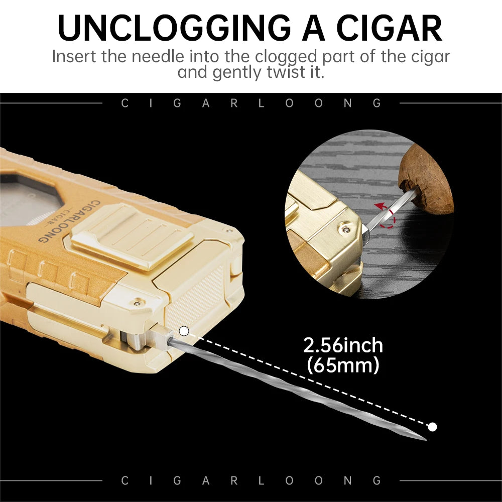 5-in-1 Torch Lighter – Windproof Flame with Integrated Cigar Drill, Holder & Scissors