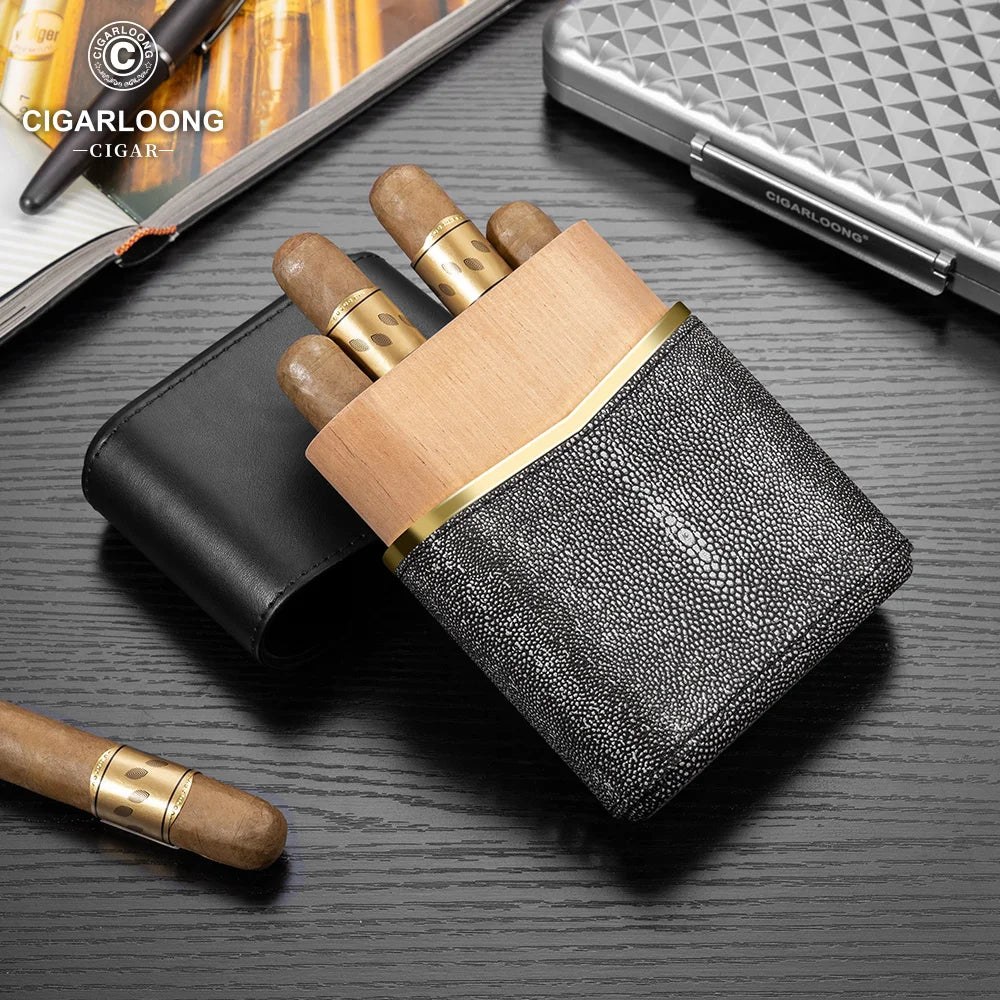 Novaro Leather Case – 4-Slot Travel Humidor with Cedar Lining & Magnetic Seal