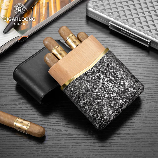 Novaro Leather Case – 4-Slot Travel Humidor with Cedar Lining & Magnetic Seal
