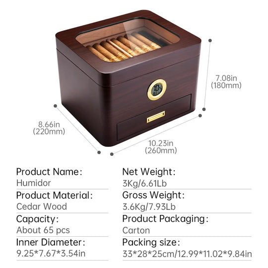 Solaro 65 – Cedar Wood Humidor with Electronic Hygrometer & Skylight