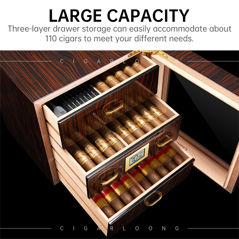 Regalis 110 – Cedar Humidor with Hygrometer, Humidifier & Transparent Window