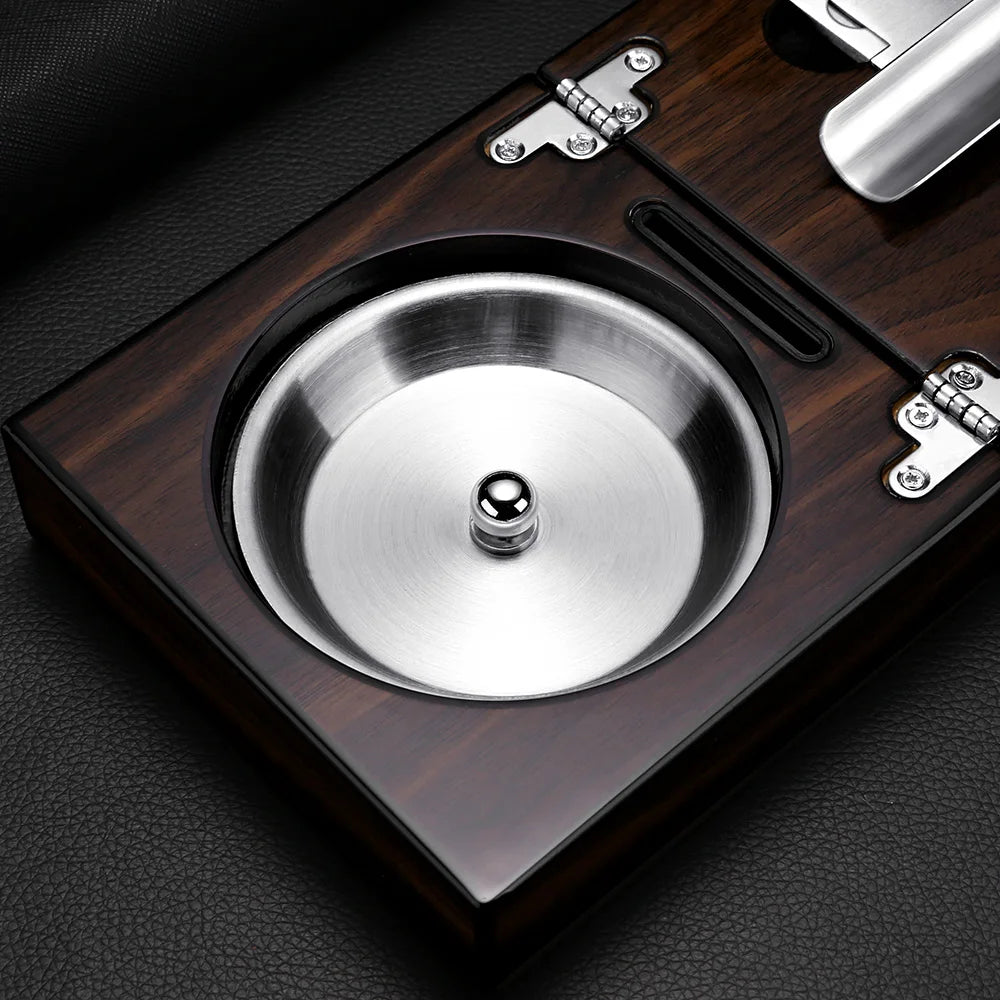 Regalia Trio – Solid Wood Ashtray & Cutter Set