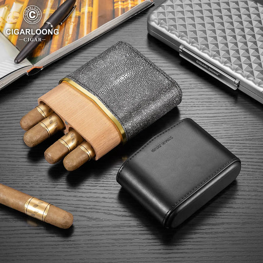 Novaro Leather Case – 4-Slot Travel Humidor with Cedar Lining & Magnetic Seal