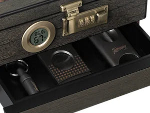 Cedar Wood Cigar Humidor with Digital Hygrometer, Humidifier, Combination Lock & 3 Precision Cutters