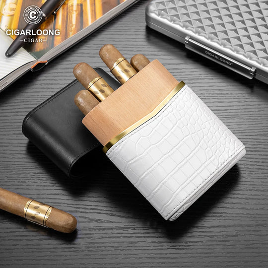 Novaro Leather Case – 4-Slot Travel Humidor with Cedar Lining & Magnetic Seal