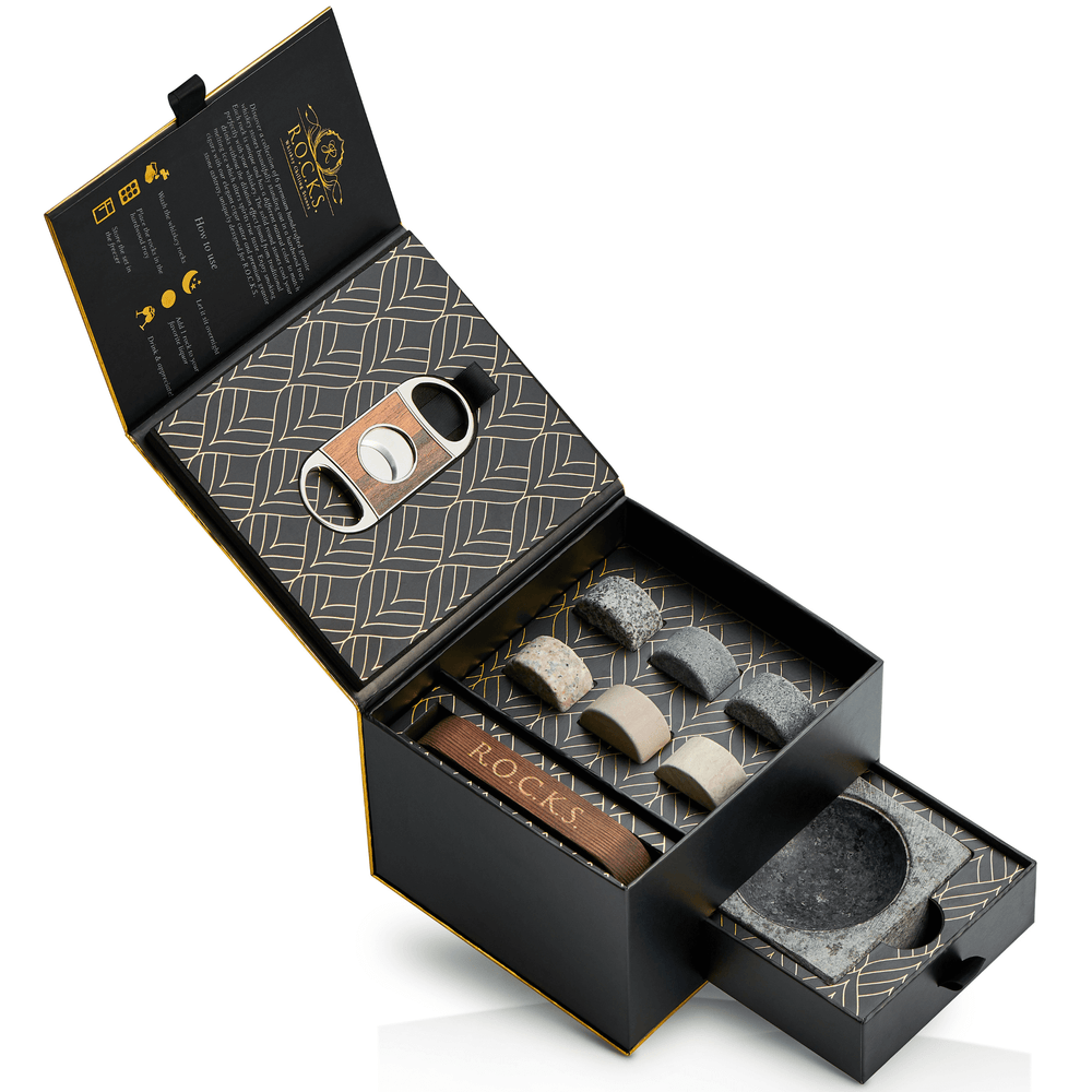 The Gentleman's Set - Cigar Aficionado by R.O.C.K.S. Whiskey Chilling Stones - Fluid And Fire