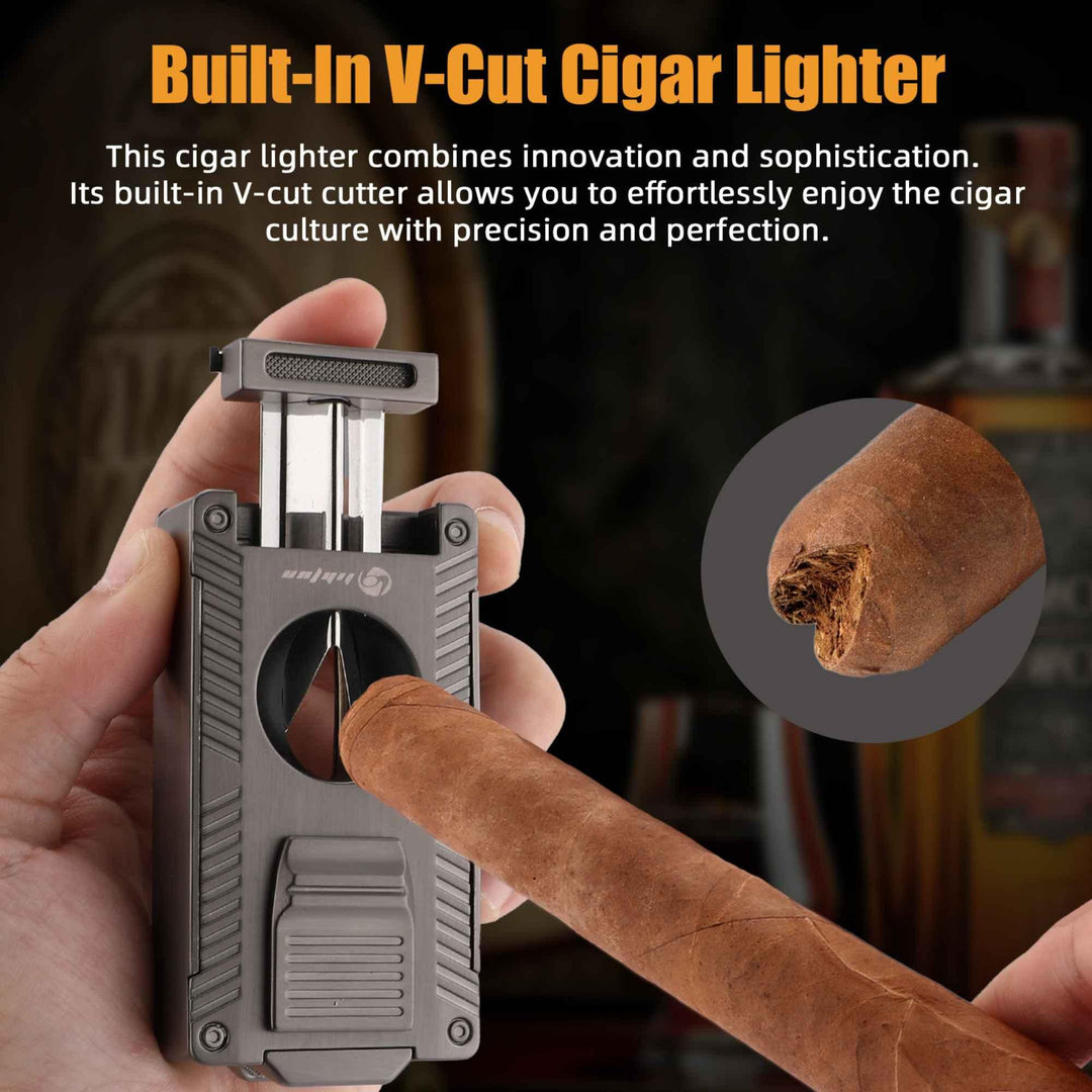 Elite Cigar Torch: All-in-One Lighter, V-Cutter, Punch Cutter, Holder, and Fuel Window - Fluid And Fire