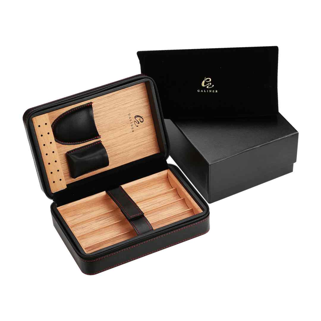 Elegant Cedar Wood Humidor & Travel Cigar Set with Lighter & Guillotine Cutter