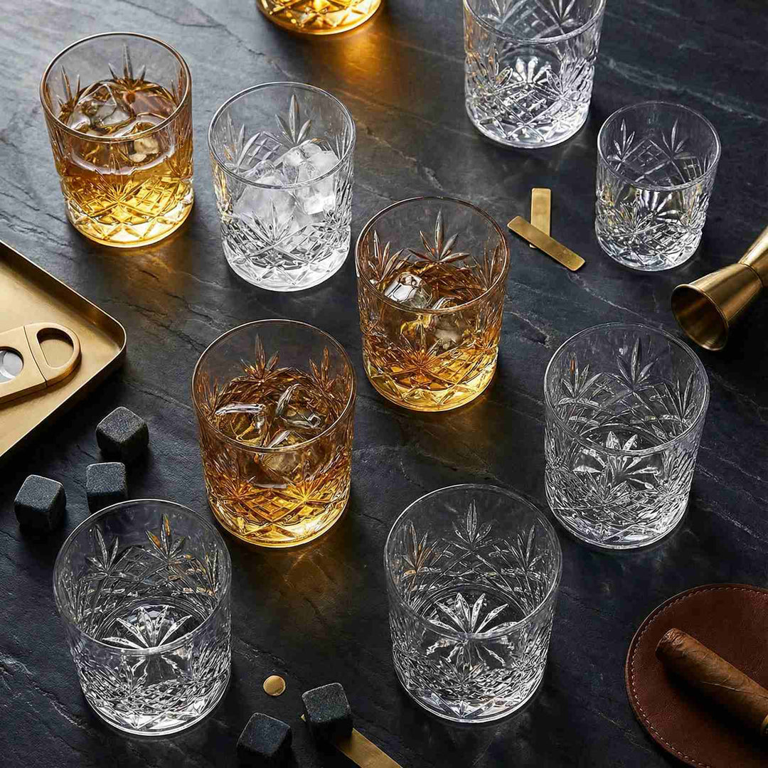 The Professional Collection — 24-Piece Diamond Cut Whiskey Glass Set