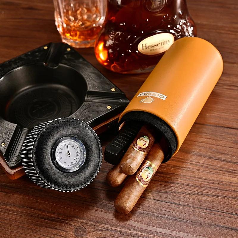 Elevate your cigar experience with our sleek Cedar Wood Portable Case. Includes a built-in humidifier and hygrometer for perfect preservation on the go! - Fluid And Fire