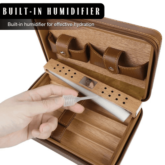 Luxury On-the-Go: Leather-Bound Portable Case And Humidor With Lighter and Cutter Ensemble! - Fluid And Fire