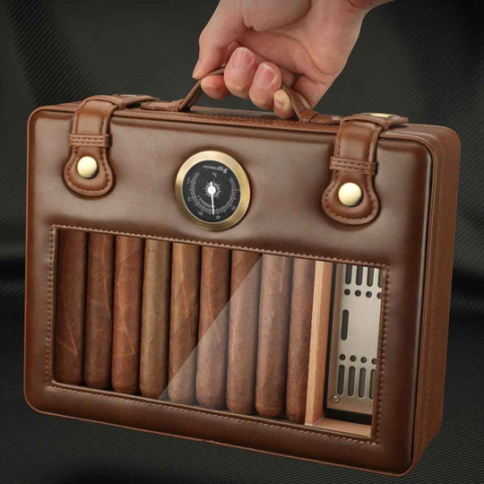 Travel Cigar Humidor Box with Glass Top – Cedar Wood Lining, Humidifier, and Hygrometer, Holds Up to 50 Cigars