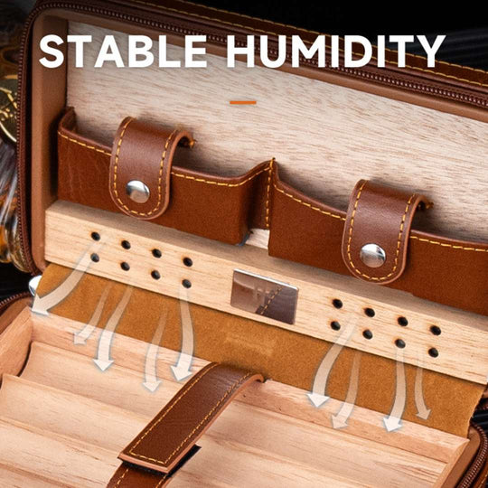 Dominus 4-Slot Leather Travel Case – Torch, Cutter, Humidity Chamber & Hygrometer