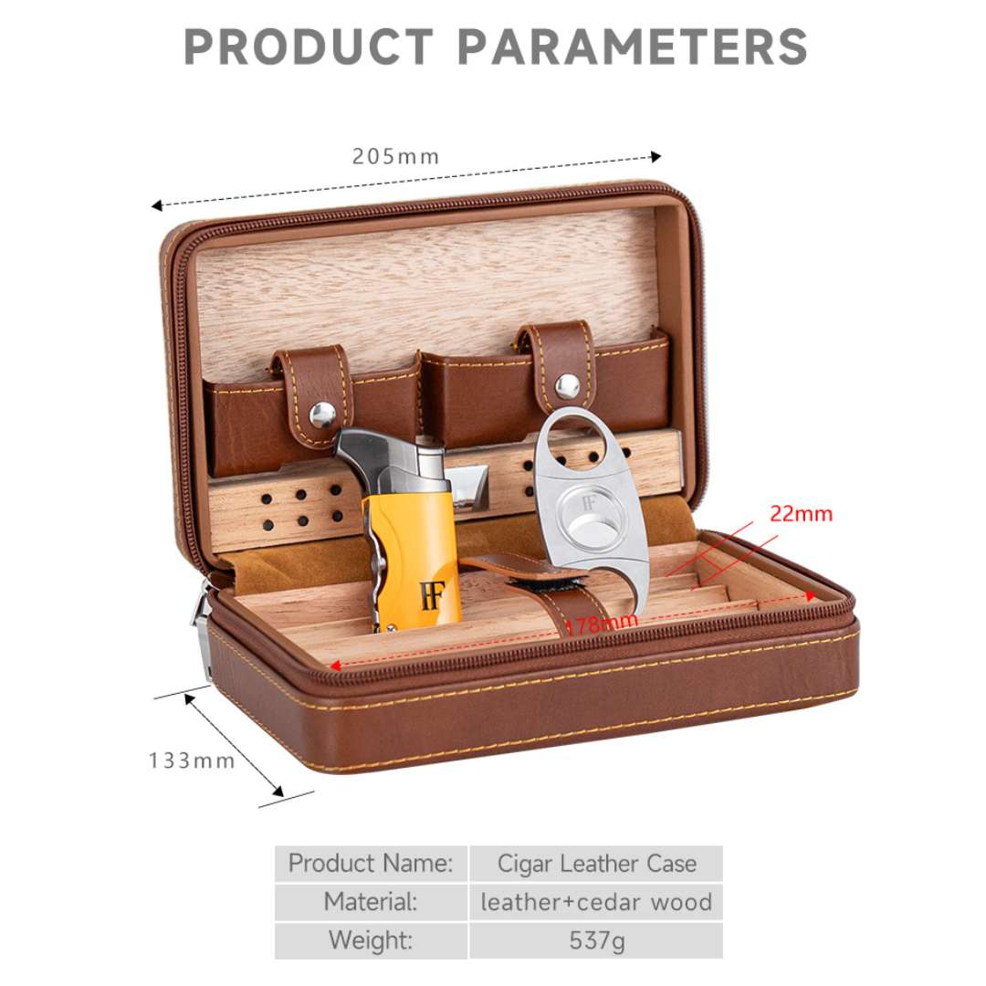 Dominus 4-Slot Leather Travel Case – Torch, Cutter, Humidity Chamber & Hygrometer