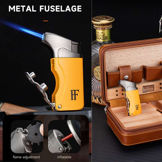 Dominus 4-Slot Leather Travel Case – Torch, Cutter, Humidity Chamber & Hygrometer