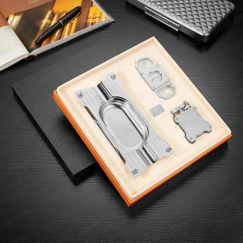 The Connoisseur's Art Deco Cigar Accessory Set (3-Piece)