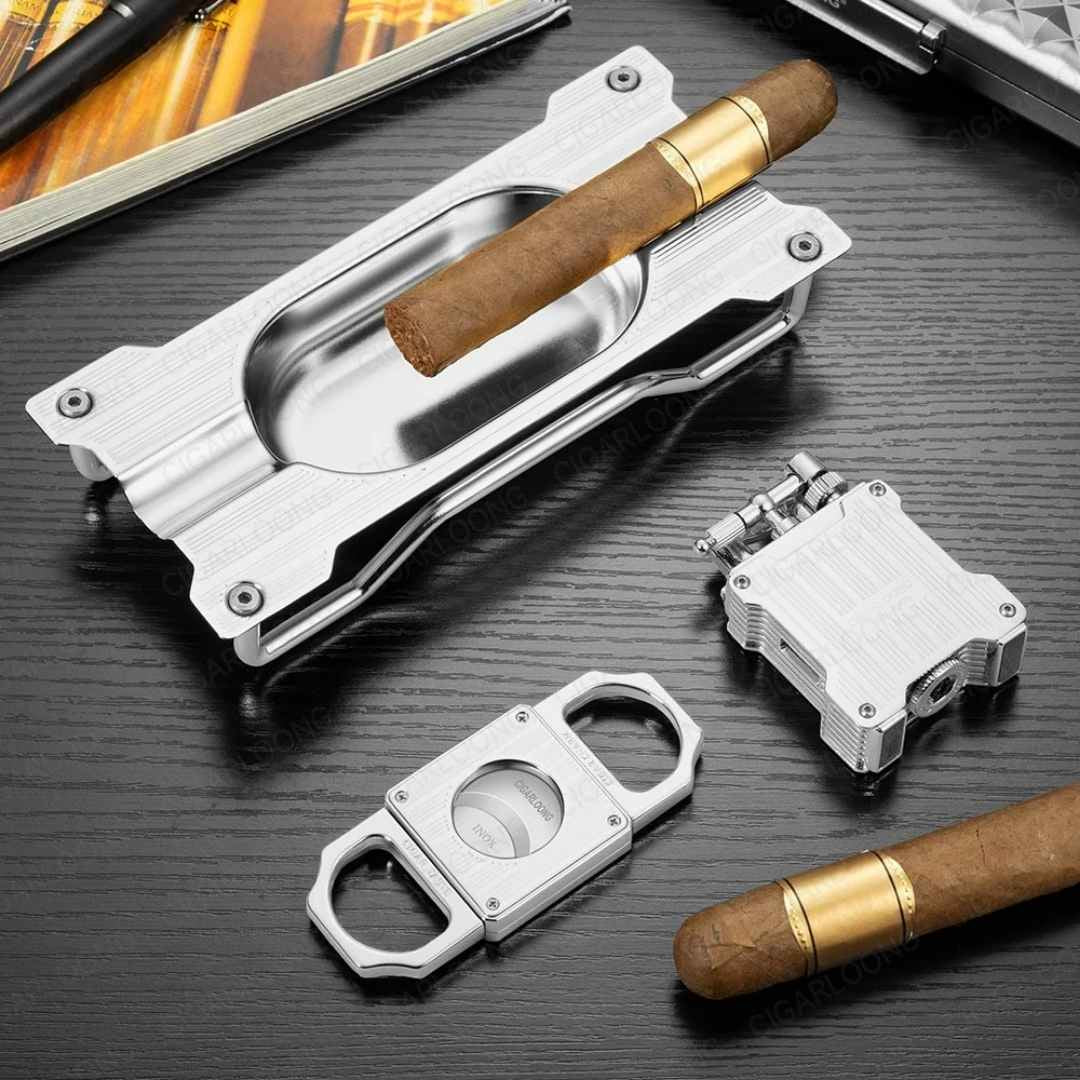 The Connoisseur's Art Deco Cigar Accessory Set (3-Piece)