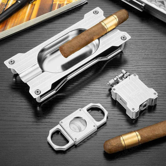 The Connoisseur's Art Deco Cigar Accessory Set (3-Piece)