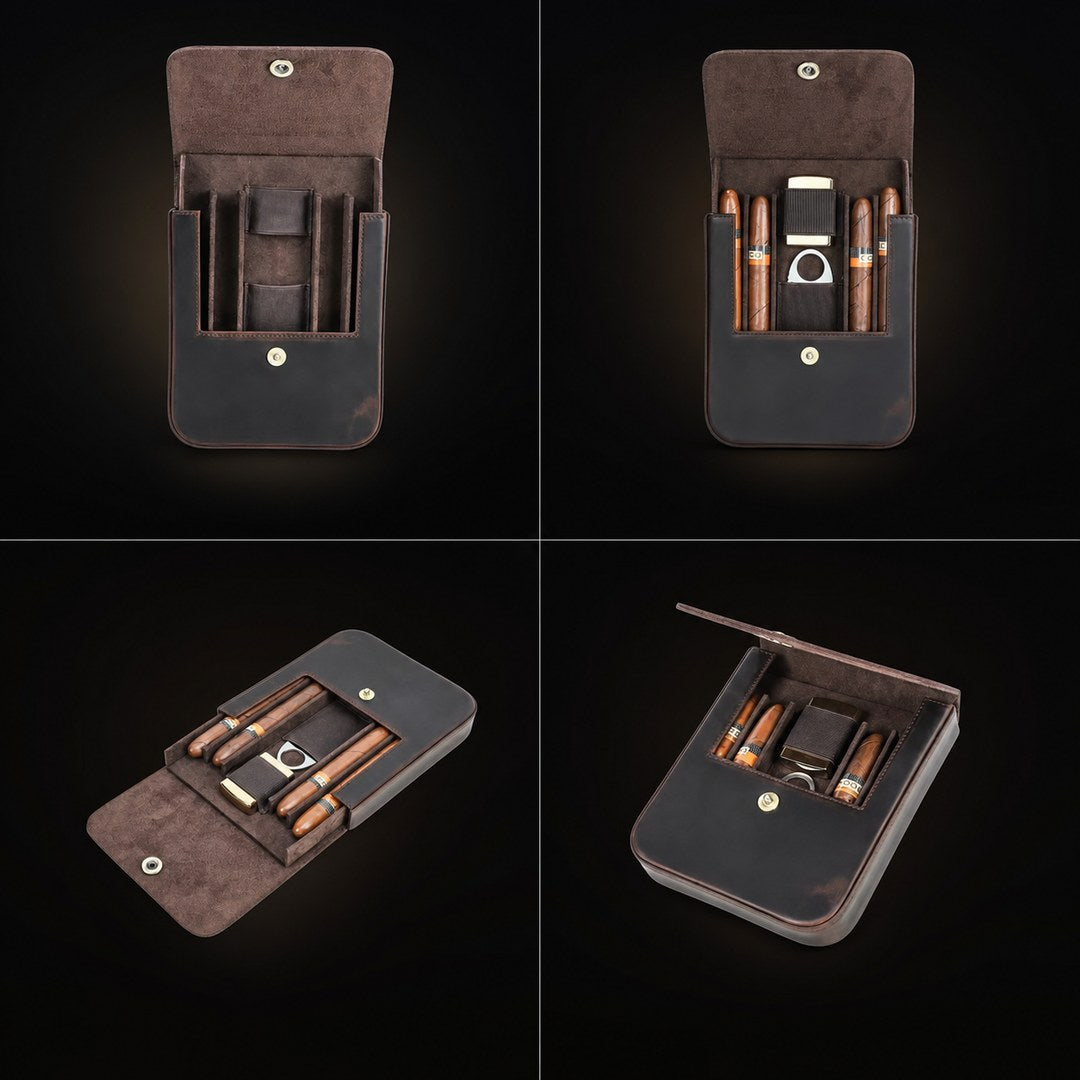 The Custode: Genuine Leather Cigar Travel Case - Fluid And Fire