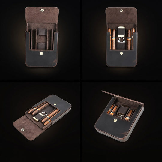 The Custode: Genuine Leather Cigar Travel Case - Fluid And Fire